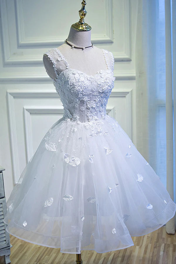Wholesale White Tulle Lace Short Prom Dress Pageant Dress Cute Knee Length Party Dress